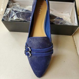 Reba Navy Cow Hide Flats w/Buckles